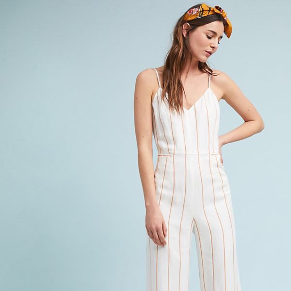 Anthropologie striped full length jumpsuit